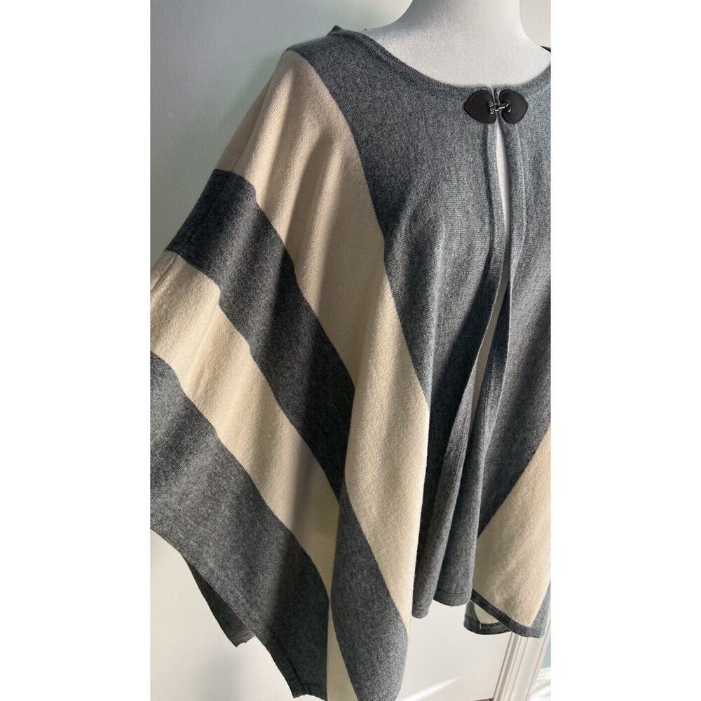 Autumn Cashmere Womens Kimono Sleeve Grey & Pink Striped Clasp Neck Sz S Poncho - Picture 2 of 10